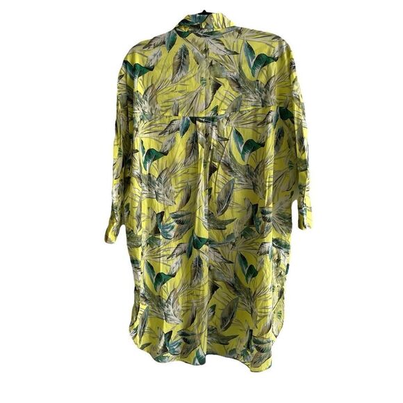 (SOLD) ZARA Tropical Print Button Front Mini Coverup Shirtdress Yellow Green M/L - Picture 4 of 12